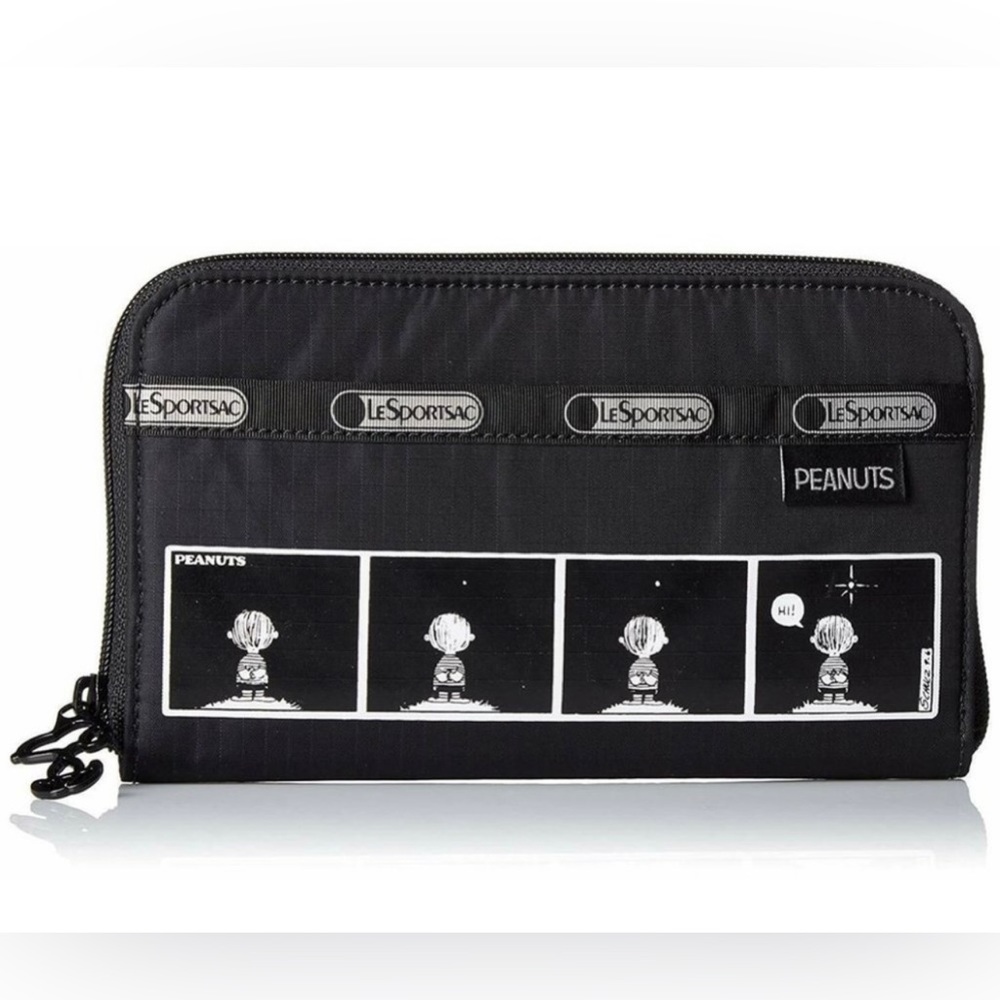 LeSportsac Peanuts Snoopy X Classic Lily Wallet in Black Comic Strip